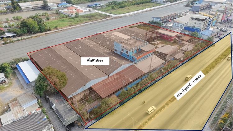 ปล่อยเช่าที่ดิน 5 ไร่ พร้อมโกดัง 4 ห้อง ติดถนน 346 ลาดหลุมแก้ว-บางเลน