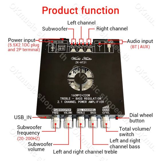 แอมป์ ZK-HT21 3G มีฝาครอบ + adapter 24V 10A
