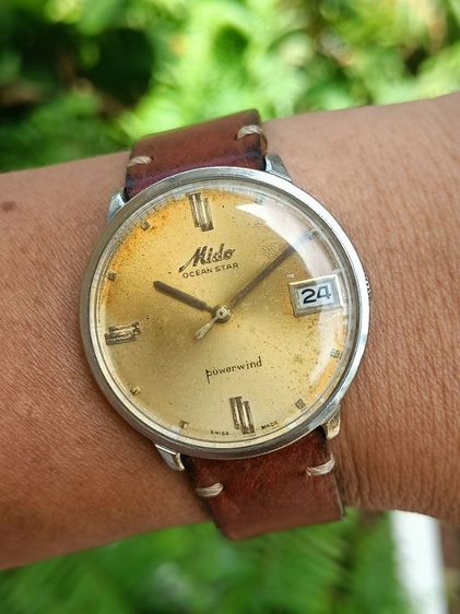 Vintage MIDO OCEAN STAR POWERWIND AUTOMATIC ออโต ไขลาน เดินปรกติ สภาพดี หน้าเฟดเก่าเดิม คลาสสิค 37มม.รวมมะยม พร้อมสายหนังแท้เย็บมือ พร้อมส่ง รูปที่ 3