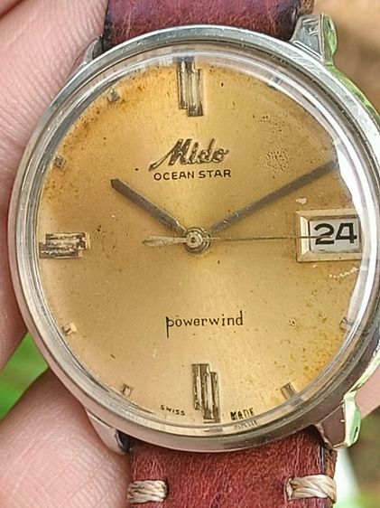 Vintage MIDO OCEAN STAR POWERWIND AUTOMATIC ออโต ไขลาน เดินปรกติ สภาพดี หน้าเฟดเก่าเดิม คลาสสิค 37มม.รวมมะยม พร้อมสายหนังแท้เย็บมือ พร้อมส่ง
