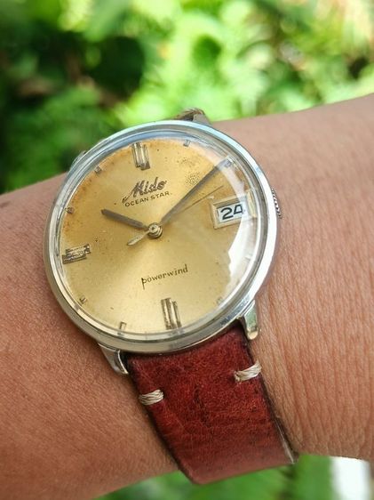 Vintage MIDO OCEAN STAR POWERWIND AUTOMATIC ออโต ไขลาน เดินปรกติ สภาพดี หน้าเฟดเก่าเดิม คลาสสิค 37มม.รวมมะยม พร้อมสายหนังแท้เย็บมือ พร้อมส่ง รูปที่ 11