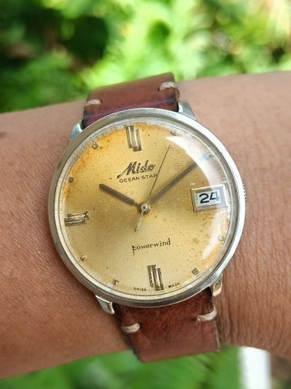 Vintage MIDO OCEAN STAR POWERWIND AUTOMATIC ออโต ไขลาน เดินปรกติ สภาพดี หน้าเฟดเก่าเดิม คลาสสิค 37มม.รวมมะยม พร้อมสายหนังแท้เย็บมือ พร้อมส่ง รูปที่ 7