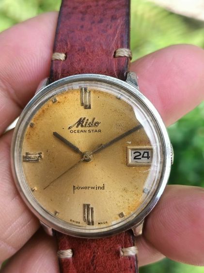 Vintage MIDO OCEAN STAR POWERWIND AUTOMATIC ออโต ไขลาน เดินปรกติ สภาพดี หน้าเฟดเก่าเดิม คลาสสิค 37มม.รวมมะยม พร้อมสายหนังแท้เย็บมือ พร้อมส่ง รูปที่ 12