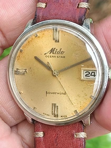 Vintage MIDO OCEAN STAR POWERWIND AUTOMATIC ออโต ไขลาน เดินปรกติ สภาพดี หน้าเฟดเก่าเดิม คลาสสิค 37มม.รวมมะยม พร้อมสายหนังแท้เย็บมือ พร้อมส่ง