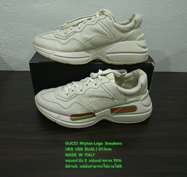GUCCI Rhyton Logo Sneakers, Men's 8UK 42EU(27.0cm) ของแท้ มือ 2 หนังแท้ พื้นแน่น ยังสามารถใช้งานได้ดี มีตำหนิตามรายละเอียด รูปที่ 12