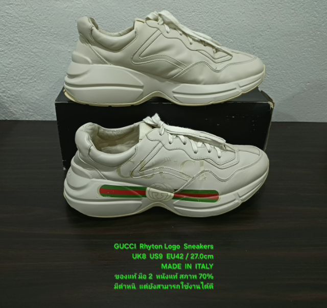 GUCCI Rhyton Logo Sneakers, Men's 8UK 42EU(27.0cm) ของแท้ มือ 2 หนังแท้ พื้นแน่น ยังสามารถใช้งานได้ดี มีตำหนิตามรายละเอียด รูปที่ 11
