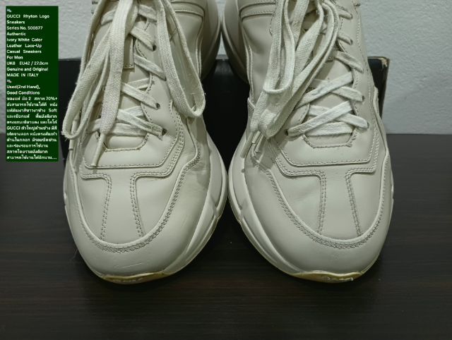 GUCCI Rhyton Logo Sneakers, Men's 8UK 42EU(27.0cm) ของแท้ มือ 2 หนังแท้ พื้นแน่น ยังสามารถใช้งานได้ดี มีตำหนิตามรายละเอียด รูปที่ 5