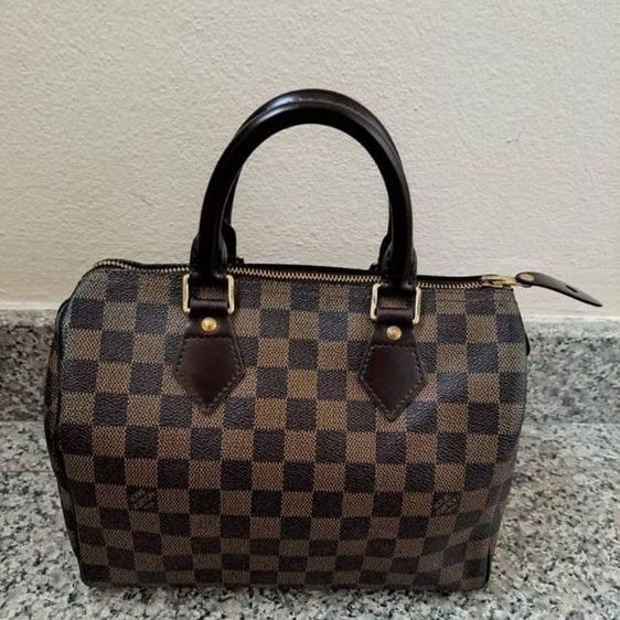 หญิง น้ำตาล หนังแท้ Louis Vuitton LV speedy 25 Dami แท้  สภาพดี สวย