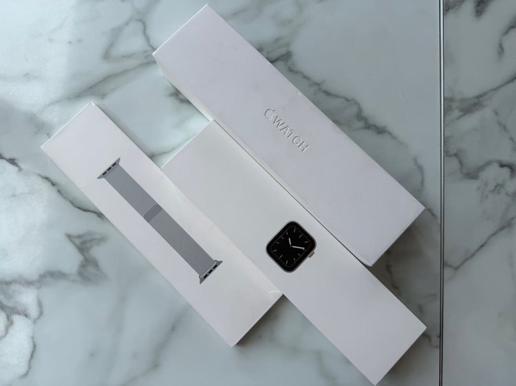 เงิน  Apple Watch   S5 44 mm รุ่นพิเศษ ตัวสแตนเลส Stainless Steel  GPS -LTe ใช้ซิมได้ สภาพสวยจัด