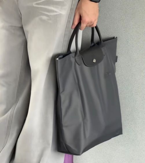 ไนล่อน ไม่ระบุ อื่นๆ Longchamp Le Pliage Tote Bag (ทรง Vertical) สี Graphite เทาเข้ม