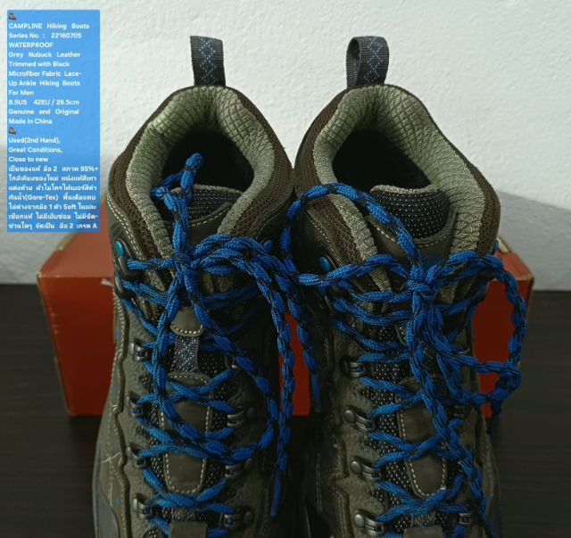CAMPLINE Hiking Ankle Boots, Men's 8.5US 42EU(26.5cm) Original ของแท้ มือ 2 สภาพใกล้เคียงของใหม่, รองเท้า CAMPLINE หนังแท้ พื้นเต็ม สวยมาก รูปที่ 8