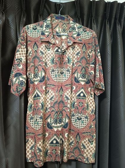 Men’s Vintage Batik Shirt – Crimson and Teal Intricate Pattern, Perfect for Festivals and Parties