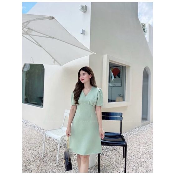 แขนสั้น XXL เดรส | จั๊มสูท อื่นๆ เดรสสีเขียวพาสเทล
