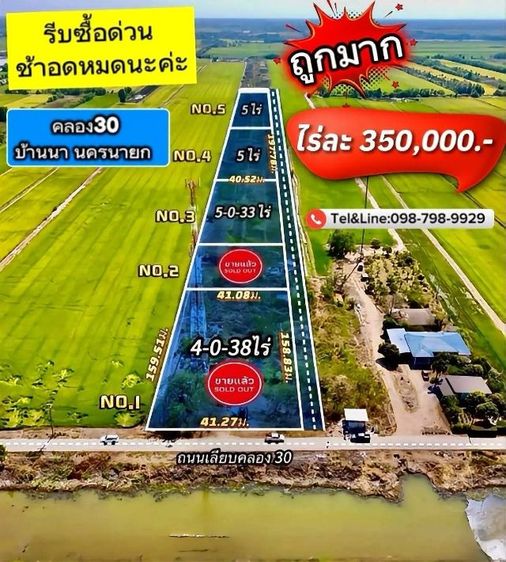 ที่ดินคลอง30 ที่ดินบ้านนา ที่ดินนครนายก ถูกมากไร่