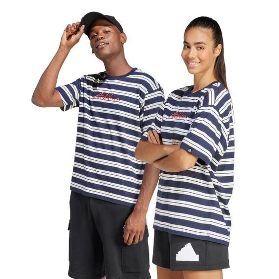 เสื้อยืด Adidas ลายริ้ว สีกรมครีมขาว รูปที่ 10