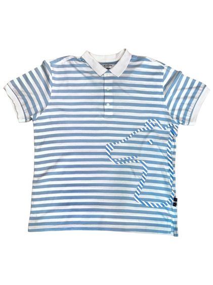 SMILEYHOUND Polo Shirt ลายทางฟ้า-ขาว รูปที่ 2