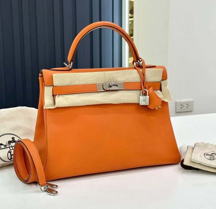 หนังแท้ หญิง ส้ม Hermes Kelly32 orange Stamp 0