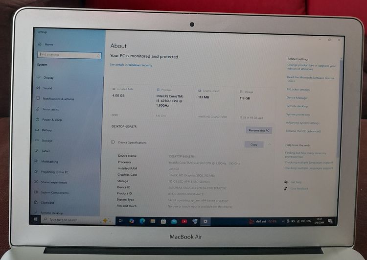 Apple MacBook Air 13.3 CPU Core i5  1.4GHz Ram 4 GB  SSD 128GB รูปที่ 8
