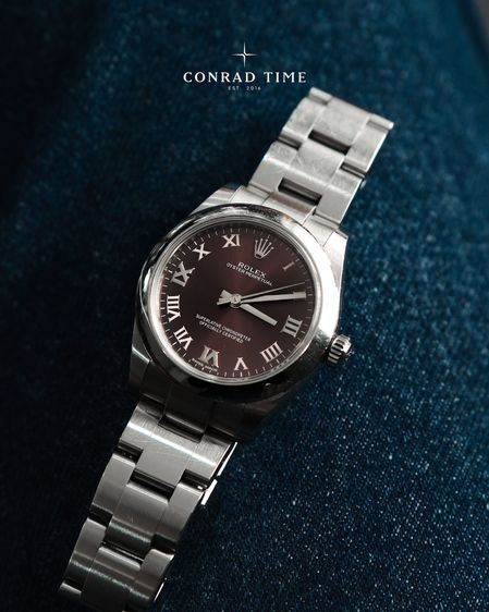 Rolex Oyster Perpetual 177200 Red Grape Roman Dial Oyster Steel 2016 31mm. Fullset 