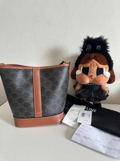 CELINE SMALL BUCKET BAG IN TRINHÉ CANVAS AND CALFSKIN LEATHER