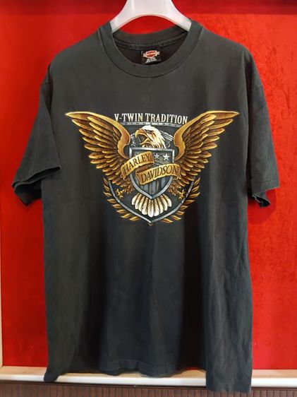 ดำ EU 43 แขนสั้น เสื้อทีเชิ้ต อื่นๆ เสื้อยืด Vintage Harley-Davidson หน้าV-Twin Tradition
หลังอินเดียน พิมพ์ 2 หน้า
