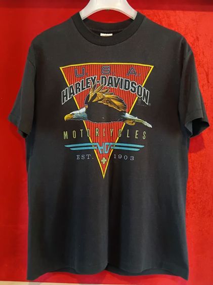 ดำ EU 42 แขนสั้น เสื้อทีเชิ้ต อื่นๆ เสื้อยืดวินเทจ Harley-Davidson U.S.A. Size L