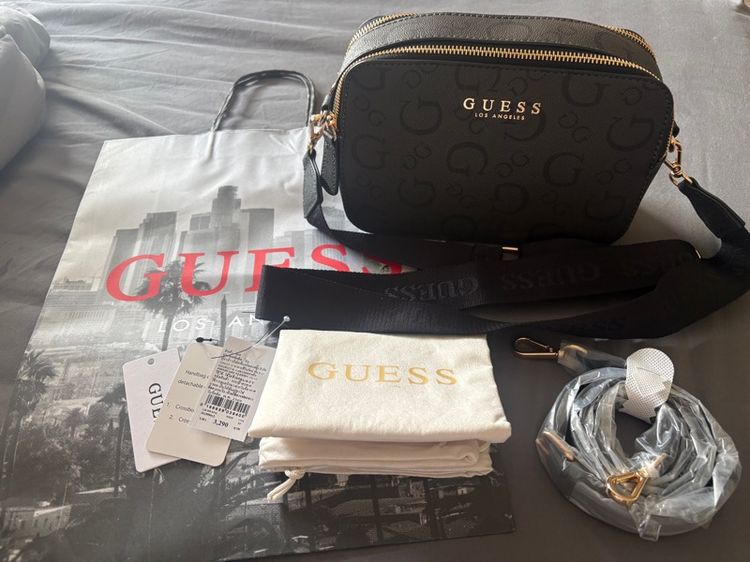 หนัง PU กระเป๋าสะพายข้าง Guess สีดำ ของแท้ซื้อห้าง
