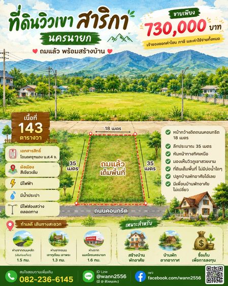 ขายที่ดิน 143 ตารางวา ตำบลสาริกา ถมแล้วเต็มพื้นที่ มีโฉนด ขายถูก รูปที่ 2