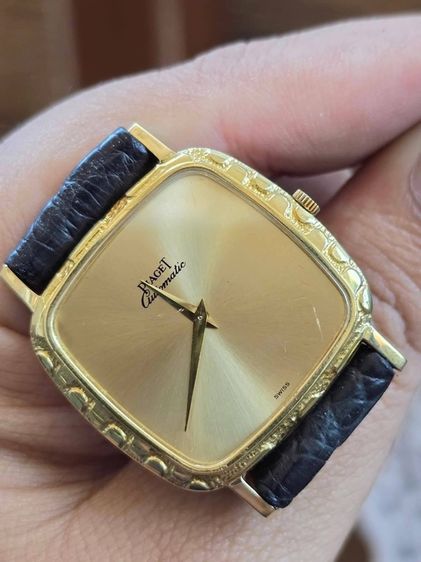 นาฬิกา​ PIAGET Microroter24k 18k Solid Gold ฝาหลังสลักชื่อ 2เข็ม ขอบลายหิน ตัวเรือนทองคำ​18k​ รูปที่ 6
