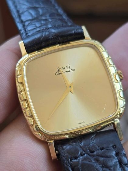นาฬิกา​ PIAGET Microroter24k 18k Solid Gold ฝาหลังสลักชื่อ 2เข็ม ขอบลายหิน ตัวเรือนทองคำ​18k​ รูปที่ 5