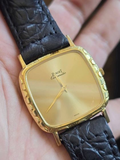 นาฬิกา​ PIAGET Microroter24k 18k Solid Gold ฝาหลังสลักชื่อ 2เข็ม ขอบลายหิน ตัวเรือนทองคำ​18k​ รูปที่ 8