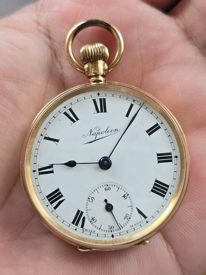 นาฬิกาพก Napoleon Pocket watch 14k Rose Gold หลักโรมัน 2เข็มครึ่ง เข็มบลูสติล ตัวเรือนทองคำแท้14k 