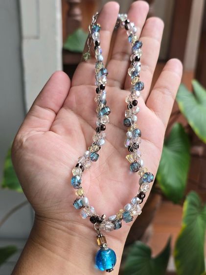 สร้อยคองานนอก งานHand made ร้อยด้วยลวดดัดเงินแท้ ลูกปัดคริสตัลหลากสีพร้อมจี้ รูปที่ 10