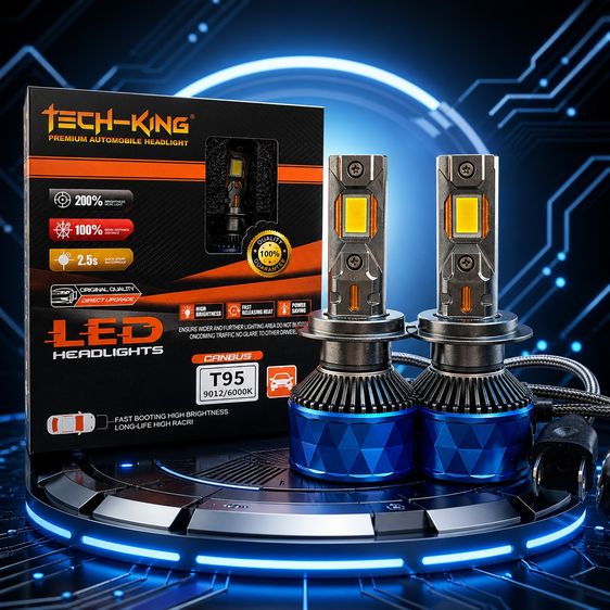  TECH-KING หลอดไฟหน้า T95 LED Headlight 200W ไฟหน้าLED รถยนต์ 6000K สว่างแรง IP67 H4 H7 H11 9005 9012