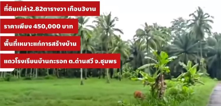 ประกาศที่ดินเปล่าเกือบ3งาน ต.ด่านสวี อ.สวี จ.ชุมพร