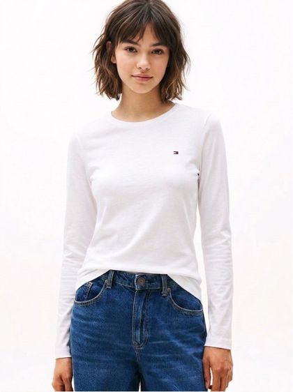 แขนยาว ขาว XS เสื้อทีเชิ้ต Tommy Hilfiger Tommy แท้ อก36-40“