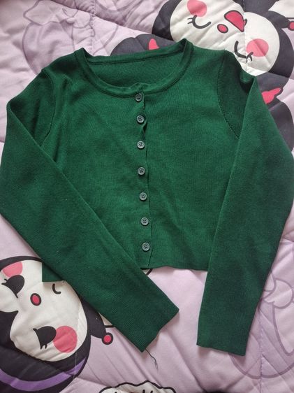 S แขนยาว เสื้อครอปสีเขียว