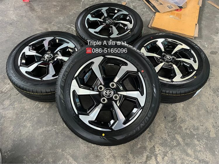✨ล้อแม็ก✨Toyota Yaris ขอบ 15 ดำหน้าเงา พร้อมยางใหม่💯185-60-15 Dunlop🚩ปี 26🚩
