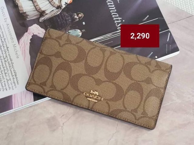 หญิง น้ำตาล หนังแท้ กระเป๋าสตางค์ coach