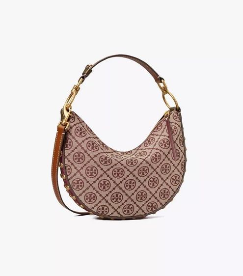 TORY BURCH T MONOGRAM JACQUARD STUDDED MINI CRESCENT BAG รูปที่ 3
