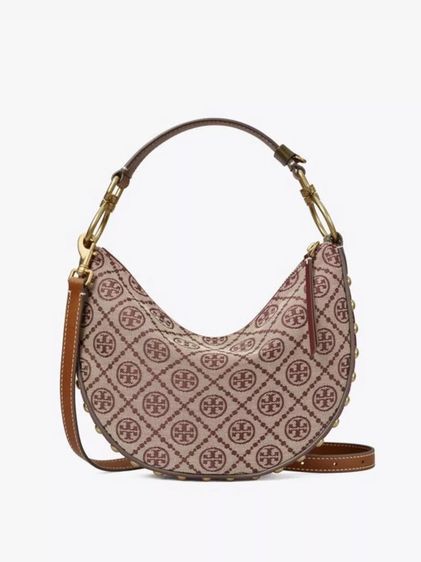 TORY BURCH T MONOGRAM JACQUARD STUDDED MINI CRESCENT BAG รูปที่ 6