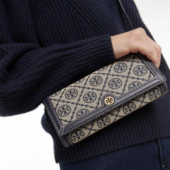 Tory Burch T Monogram Jacquard Wallet Crossbody สี Navy Blue รูปที่ 6
