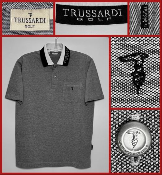เทา แขนสั้น ⚠️โลโก้ 3 แห่ง‼️เสื้อโปโล TRUSSARIDI ของแท้ รุ่นใหม่ รุ่น GOLF กระดุมเด่น