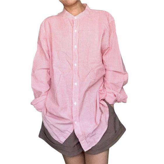 เสื้อลายทาง แดงขาว ใส่หลวมๆ ทรงโคร่ง  oversize รูปที่ 2