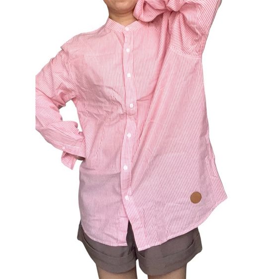 เสื้อลายทาง แดงขาว ใส่หลวมๆ ทรงโคร่ง  oversize รูปที่ 15