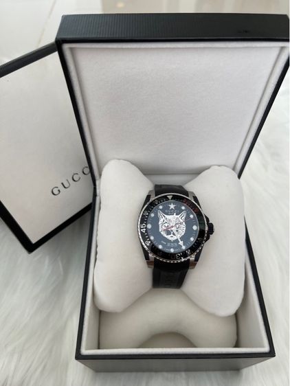 GUCCI Dive 40 MM Cat Swiss Quartz Black Dial Black Rubber Men's Watch YA136320 ( New ) รูปที่ 2