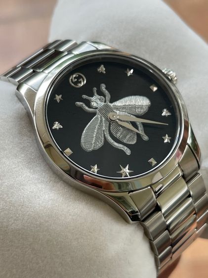 ดำ GUCCI G Timeless Bee 38MM Quartz SS Black Dial Men's Watch YA1264136