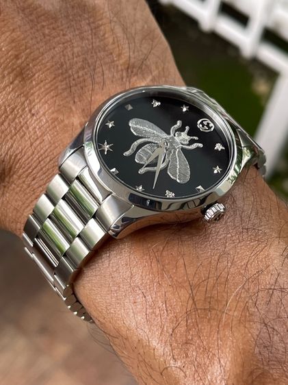 GUCCI G Timeless Bee 38MM Quartz SS Black Dial Men's Watch YA1264136 รูปที่ 14