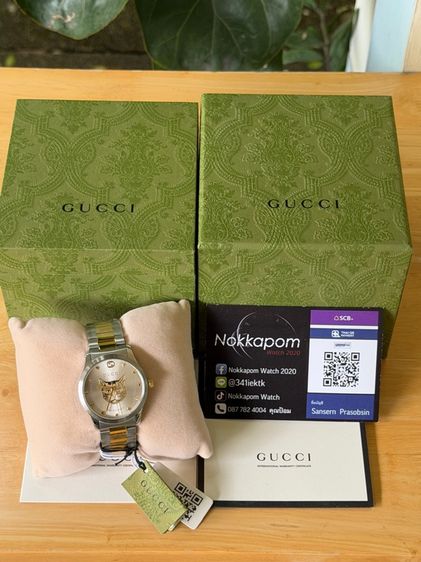 GUCCI G Timeless 38 mm Gold Cat Dial 2K Swiss Quartz Steel Men’s Watch YA1264074 รูปที่ 2