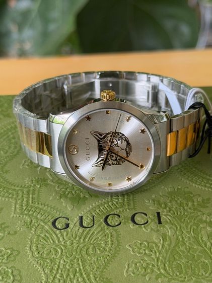 GUCCI G Timeless 38 mm Gold Cat Dial 2K Swiss Quartz Steel Men’s Watch YA1264074 รูปที่ 4